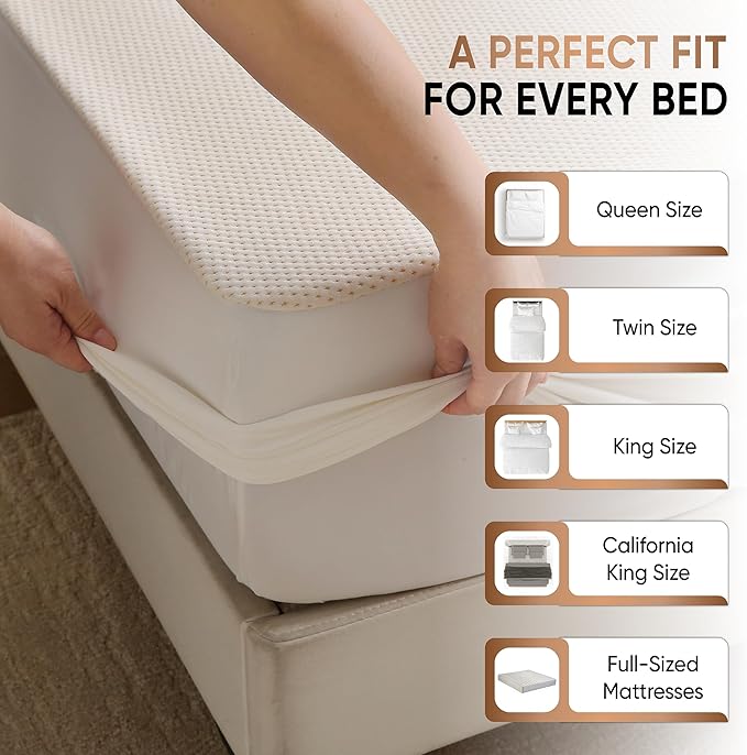 Deluxe Cooling Mattress Protector King - Waterproof - Crisp, Breathable Organic Cotton Percale Surface - OCS Certified 280GSM 3D Air-Knit Mattress Pad - Noiseless Deep Pocket