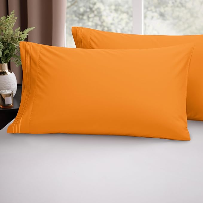 Elegant Comfort Luxury Ultra-Soft 2-Piece Pillowcase Set - 1500 Premium Hotel Quality Microfiber Double Brushed - Wrinkle Resistant, King Size, Vibrant Orange