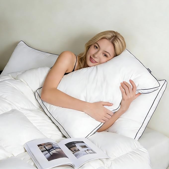 DOWNCOOL Goose Down Bed Pillows Queen Size Set of 2, Pillow Soft Support for Side, Back or Stomach Sleepers, for Better Sleep Experience, White 20" x 30"