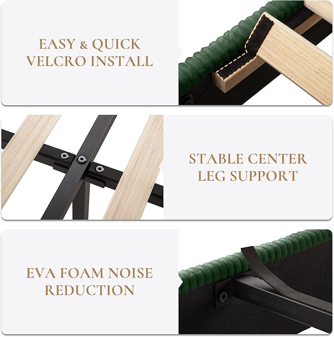 SHA CERLIN Full Size Corduroy Upholstered Platform Bed Frame with Vertical Channel Tufted Wingback Headboard, 8" Under Bed Storage, Wooden Slats & Metal Frame Support, Easy Assembly, Dark Green