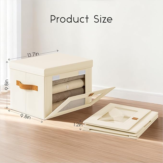 Homsorout Small Fabric Storage bins - Collapsible Storage Bins with Open Window, 2 Pack Closet Baskets for Shelves, Stackable Decorative Boxes for Home, Dorm, Beige, 13.7"x 9.8"x 9.8"