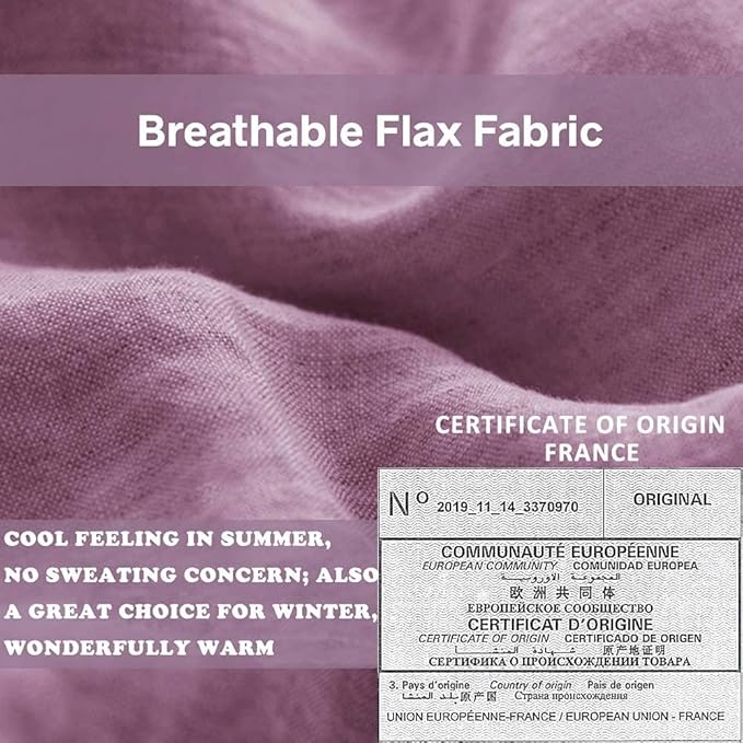 Simple&Opulence 100% French Flax Linen Duvet Cover Set with Embroidery Washed - 3 Pieces (1 Duvet Cover with 2 Pillow Shams) with Button Closure Soft Breathable Farmhouse - Purple, King Size