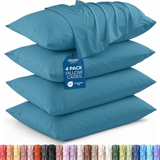Utopia Bedding Queen Pillow Cases - 4 Pack - Envelope Closure - Soft Brushed Microfiber Fabric - Shrinkage and Fade Resistant Pillow Covers Queen Size 20 X 30 Inches (Queen, Denim Blue)