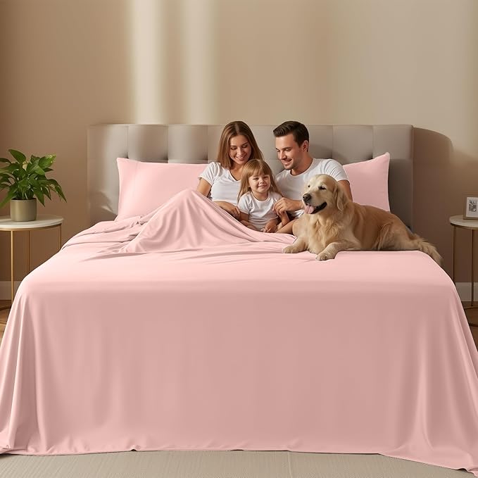 Utopia Bedding King Size Sheet Set – 4 Piece Bed Sheets, Soft and Breathable Microfiber, Includes 1 Fitted Sheet, 1 Flat Sheet and 2 Pillowcases – Oeko Tex (Tea Pink)