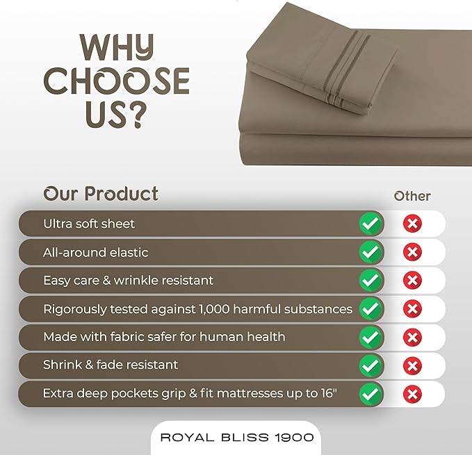 Split Queen Sheets - 5 Pcs Set for Adjustable Bed - Soft, Wrinkle-Resistant (Taupe)