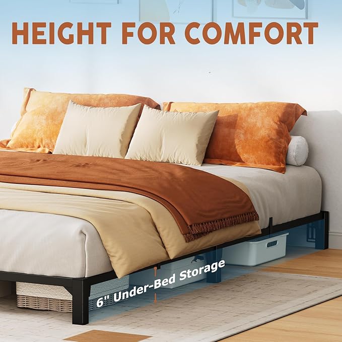 GarveeHome 8 Inch Queen Bed Frame, Heavy Duty Metal Platform Bed Frame with Reinforced Slats & 800 lbs Capacity, Easy Assembly, Noise Free, No Screws Needed,No Box Spring Needed