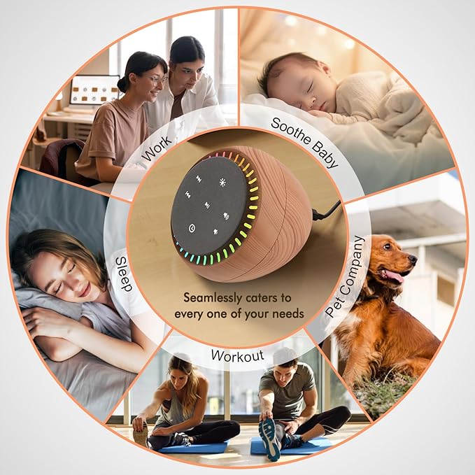 DreamSky Sound Machine for Sleep, White Noise for Sleeping Adults & Baby, Brown Noise Fan for Office Privacy & Noise Canceling, 26 Sounds & RGB Light, USB-C Powered for Home Travel