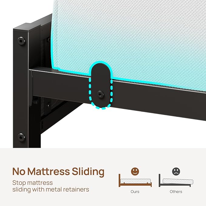 Rolanstar Bed Frame Twin Size with Charging Station and LED Lights, Upholstered Storage Headboard with Drawers, Heavy Duty Metal Slats, No Box Spring Needed, Easy Assembly, Black