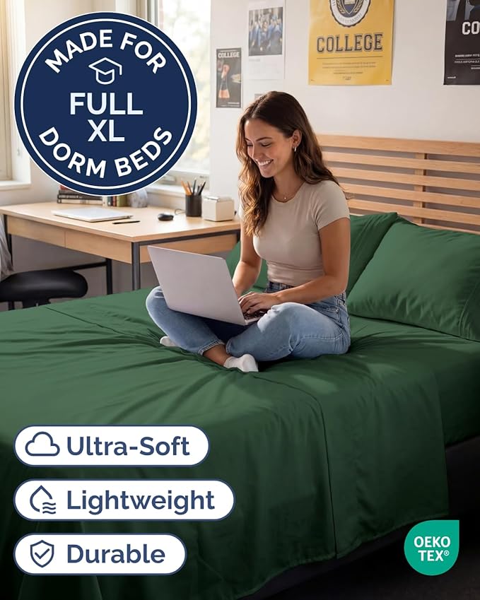 Full XL Bed Sheet - 4 Piece Full XL Bed Sheets Set - Ultra-Soft, Breathable & Cooling - Hotel Luxury Bedding for Women & Men w/ Deep Pockets - Wrinkle Free & Fade Resistant - Oeko-Tex - Emerald Green