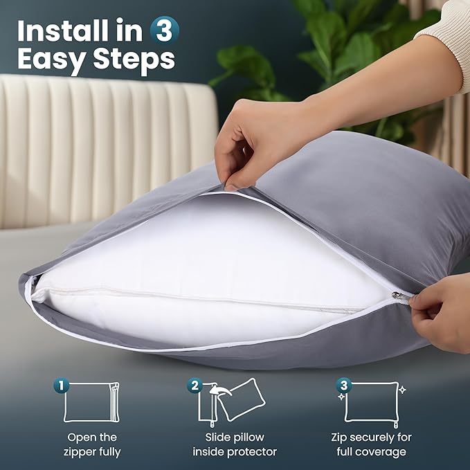 Utopia Bedding King Pillow Protectors - Pack of 2 - Zipper Closure - Soft Brushed Microfiber Fabric - Shrinkage and Fade Resistant Pillow Protectors King Size 20 X 40 Inches (Grey)