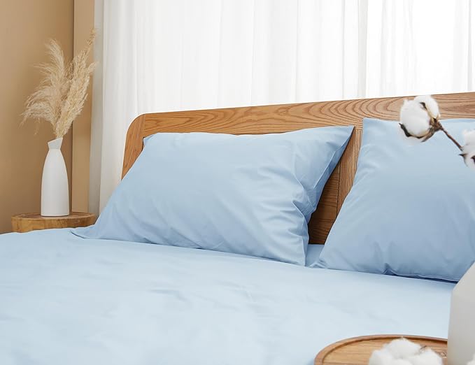 Pillow Cases, King Size Cotton Percale Weave Pillowcases, Pre-Shrunk Breathable and Hypoallergenic Pillowcases, Set of 2 (2 Piece King 20 Inch x 40 Inch, Light Blue)