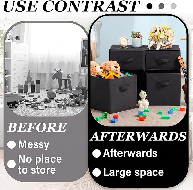 Weysat 4 Cube Stackable Under Dorm Bed Storage Container Foldable Closet Drawer Organizer Fabric Storage Cube Bins for Dorm Essentials College Closet Bedroom Living Room Nursery(Black,17.72 Inch)