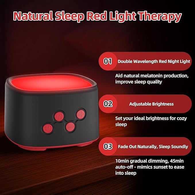 2-in-1 Red Light for Sleep with White Noise, Red Light Relaxation Lamp, Ideal for Bedroom, Meditation, Naps, Yoga and Travel