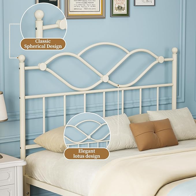 Elephance Queen Size Headboard Only,Vintage Platform Headboard for Queen Size Bed Frame Country Style, Height Adjustable,Sturdy and Stable, Easy Assembly, Sand White