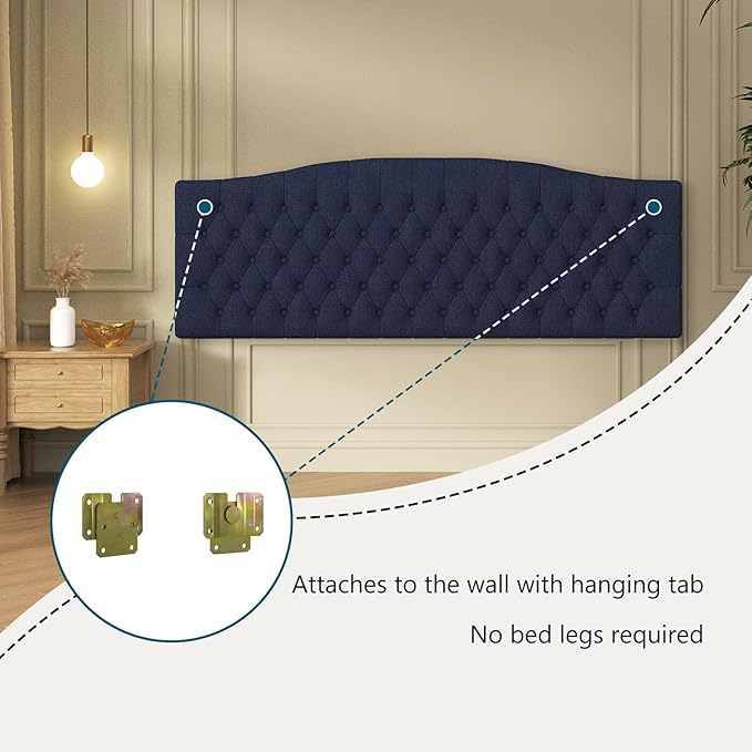 Furpopup Linen Upholstered Headboard King/Cal King Size Latest Model Wall Mount, Bed Frame Mount, Featuring High-Density Sponge Padding, Luxury Texture Easy Assembly Comfort and Style-Navy Blue