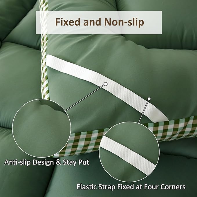 Thick Mattress Topper Full Size - Non-Slip Mattress Pad Cover for Back Pain Breathable Folding Sleeping Pad Machine Washable Mattress Protector (54x75 inch,Green)