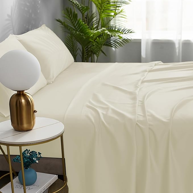 NATUREFIELD Bed Sheets Set Split King Size (5pc), 100% Rayon Derived from Bamboo, Cooling Sheets with Fitted Deep Pockets, Hotel Luxury Bedding Sheets & Pillowcases