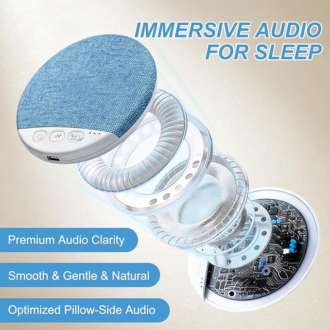 2026 Mini Bluetooth Pillow Speaker for Sleeping, Under Pillow Speaker with Built-in White Noise & Pink Noise Sound Machine, 48H Playtime, 3 Timers, Stereo Bass Private Sleep Audio (Blue)