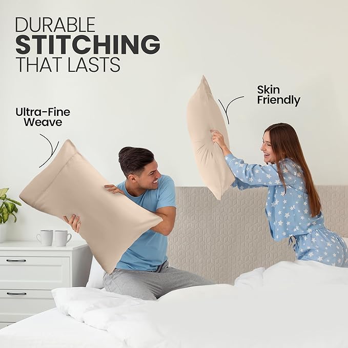 Utopia Bedding King Pillow Cases - 2 Pack - Envelope Closure - Soft Brushed Microfiber Fabric - Shrinkage and Fade Resistant Pillow Covers King Size 20 X 40 Inches (King, Beige)