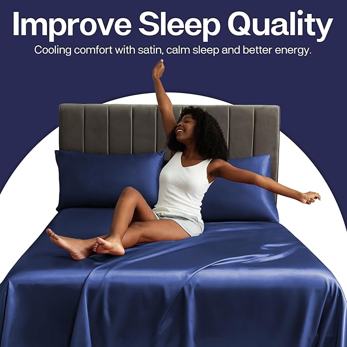 MR&HM Satin Pillowcase for Hair and Skin, Silk Satin Pillowcase 2 Pack, King Size Pillow Cases Set of 2, Silky Pillow Cover with Envelope Closure (20x40, Navy Blue)