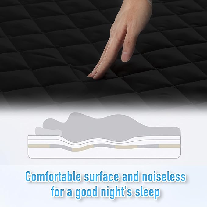 HYLEORY Queen Size Waterproof Mattress Pad Protector, Breathable Quilted Mattress Cover Noiseless Waterproof Fitted Sheet Mattress Topper Upto 21" Deep Pocket, Black