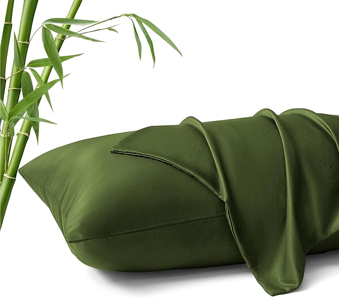 MR&HM Breathable Pillowcase 13"x18" Travel Pillow Case Set of 2, Ultra Soft Pillow Covers, Moisture-Wicking & Skin-Friendly, Envelope Closure (Olive Green)