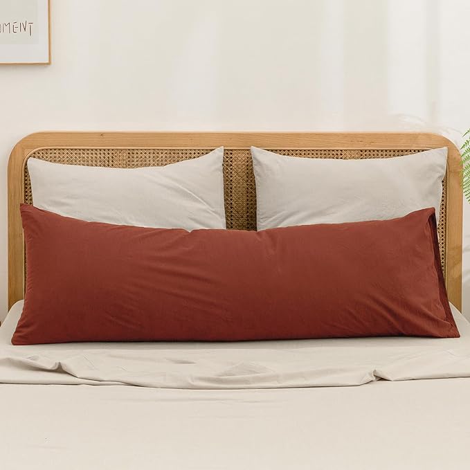 BESTOUCH 100% Washed Cotton Pillowcase for Hair and Skin Linen Feel Soft Comfortable Breathable 1 Pcs Pillow Case with Envelope Closure Solid Crimson Red Body 20x54 Inches