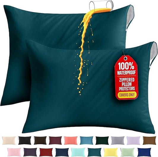 Utopia Bedding Premium 100% Waterproof Pillow Protectors with Zipper Standard Size (Set of 2), Bed Bug and Dust Mite Proof Zippered Pillow Covers, Pillow Encasement Cases, Teal