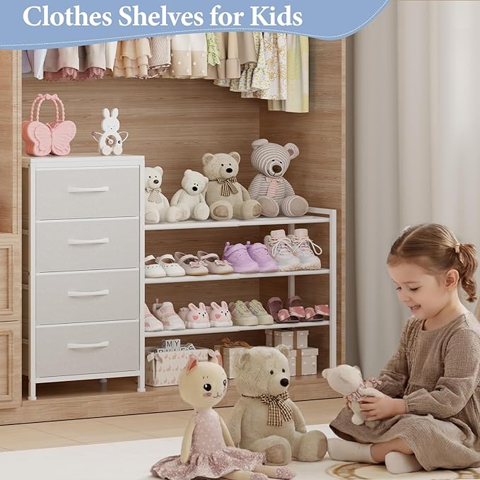 Cidaziya Expandable Closet Organizers and Storage, 4 Drawer Dresser, White Fabric Storage Dresser, Clothes Shelves for Kids, Purse Organizer Small Shoe Rack for Closet Bedroom