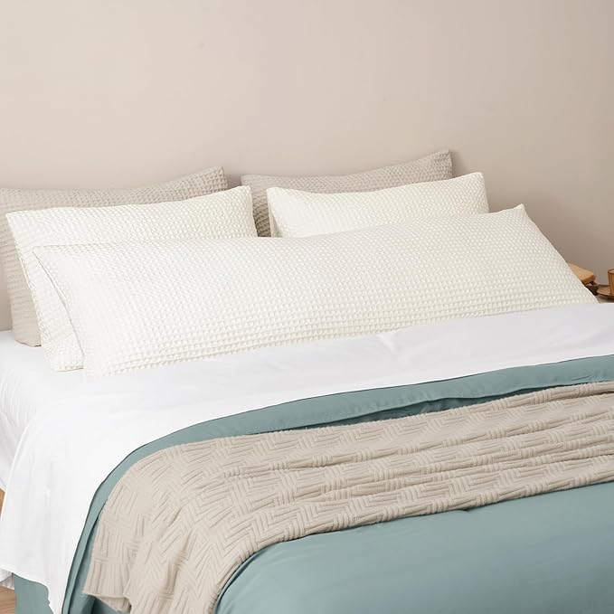 PHF Ultra Soft Waffle Weave Body Pillowcase with Zipper, No Insert, 1Pack 20" x 54" Pillow Sham, Breathable & Skin-Friendly Body Pillow case, Stylish Decorative Bed Pillow Cover, Coconut White