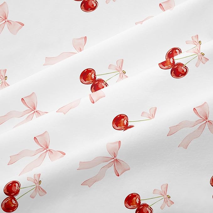 Nayoroom Pink Bow Duvet Cover Full Size Reversible Red Cherry Duvet Cover 3 Pieces Soft Lightweight Microfiber Kids Girls Cute Aesthetic Dorm Bedding Set