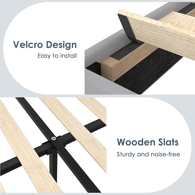 VECELO Twin Size Platform Bed Frame with Height Adjustable Upholstered Headboard, Modern Mattress Foundation,Strong Wood Slat Support, No Box Spring Needed, Easy Assembly,Light Grey