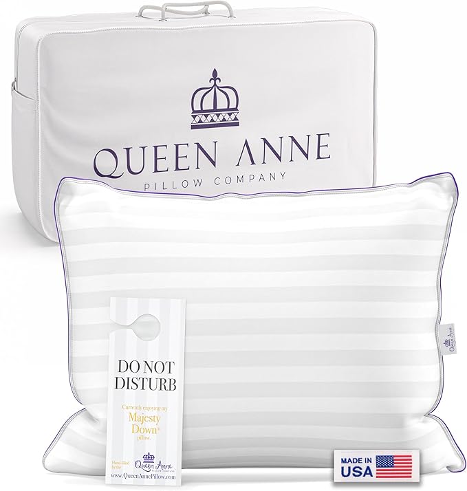 Queen Anne Hotel Pillows Standard Size Bed Pillow for Sleeping – Adjustable Luxury Down Alternative for Side & Back Sleepers, Soft Support, Cooling, Hypoallergenic, Made in USA