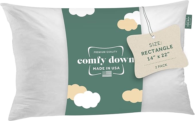 ComfyDown 14x22 Throw Pillow Inserts (Set of 2), Down & Feather Fill, 100% Cotton Cover, Made in USA – Premium Soft Lumbar Decorative Pillow Forms Sham Stuffers for Bed, Sofa & Couch