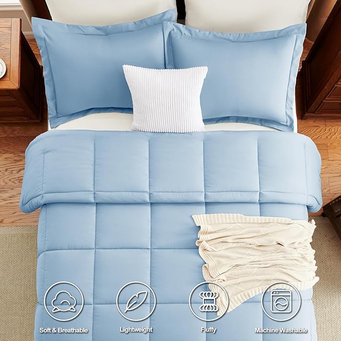 CozyLux Twin/Twin XL Comforter Set Baby Blue - 270GSM Box Stitched Bedding Set for College Dorm & Back to School, Lightweight All Season for Teen Boys, Girls, 2 Pcs with Comforter and Pillow Sham