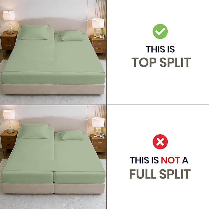 SGI bedding 36" Cal King Split Top Flex Head Sheet 100% Egyptian Cotton Sheet Set 1000 Thread Count Flex Top Sheet for Adjustable Bed 4Pc Sheet Set 15" Deep Pocket for Sleep Number Bed - Moss