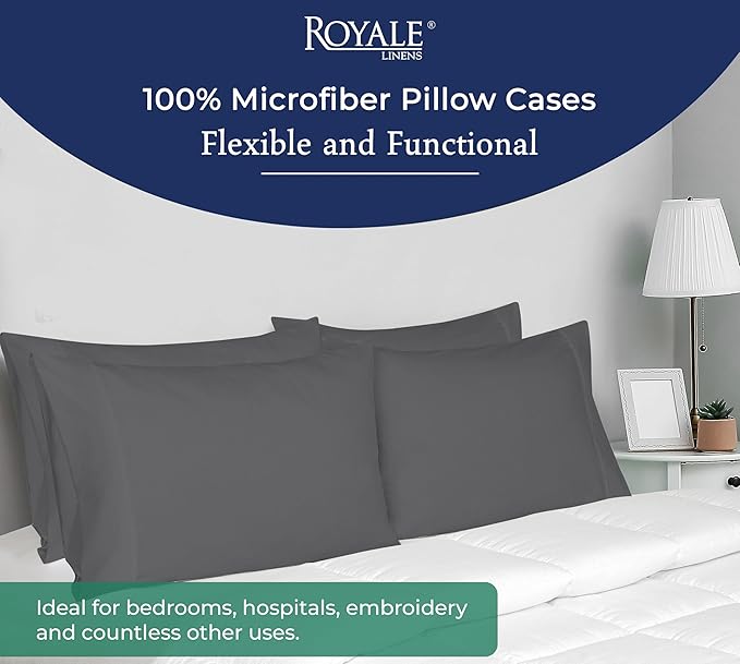 Royale Linens Grey Pillowcase Set Of 12 - Standard 20"x26" Bed Pillow Cover - 1800 Brushed Microfiber - Wrinkle & Fade Resistant - Bulk Pillow Case - Hotel Quality Pillow Case 12 Pack (Standard, Grey)