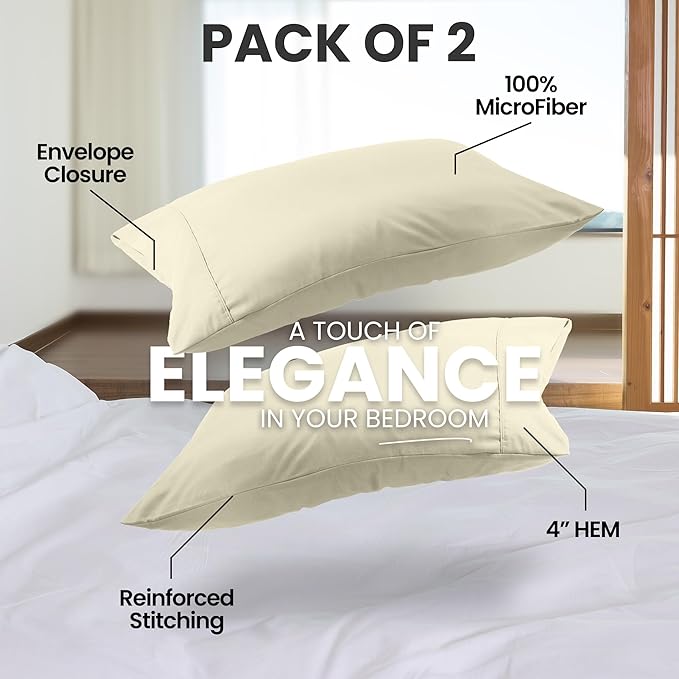 Utopia Bedding Queen Pillow Cases - 2 Pack - Envelope Closure - Soft Brushed Microfiber Fabric - Shrinkage and Fade Resistant Pillow Covers Queen Size 20 X 30 Inches (Queen, Ivory)