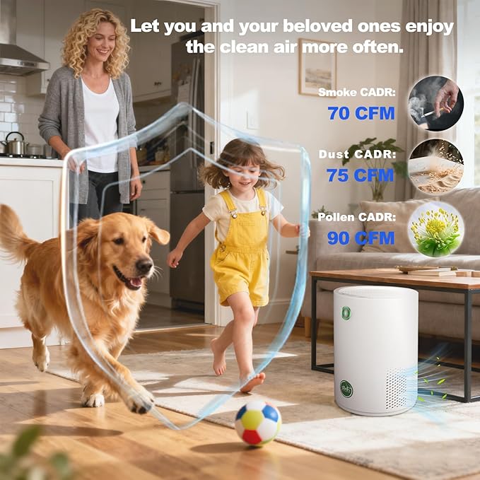 Air Purifiers for Bedroom,H13 True HEPA Air Purifier with 5-Layer Filtration for Pollen/Smoke/Dust/Pet Dander/Odor/Hair,Portable Small Air Purifiers for Home/Office/Living Room(KJ80A White)