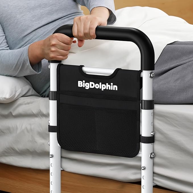 Bed Rails for Elderly Adults Safety - ASTM Approved, 350 LBS Capacity, Tool-Free Assembly, Non-Slip Ergonomic Handle with Storage Pocket, Safe Bed Rails for Seniors