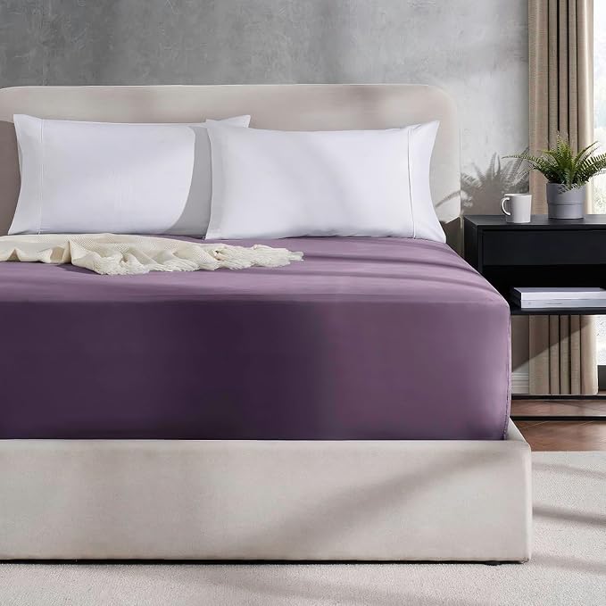 Nestl 2 Pack Purple Fitted Sheet Extra Deep Pocket, Hotel Luxury FullFitted Sheet Only Easily Fits 18 to 24 Inch Mattress, Super Soft, Wrinkle-Free and Breathable with Corner Straps