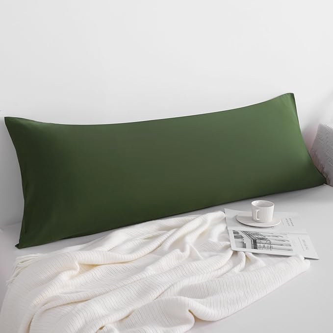 FLXXIE Body Pillow Cover - Super Soft Microfiber 20x54 Body Pillow Case - Envelope Closure, Wrinkle, Stain Resistant Olive Green Body Pillowcase, 20x54, Olive Green