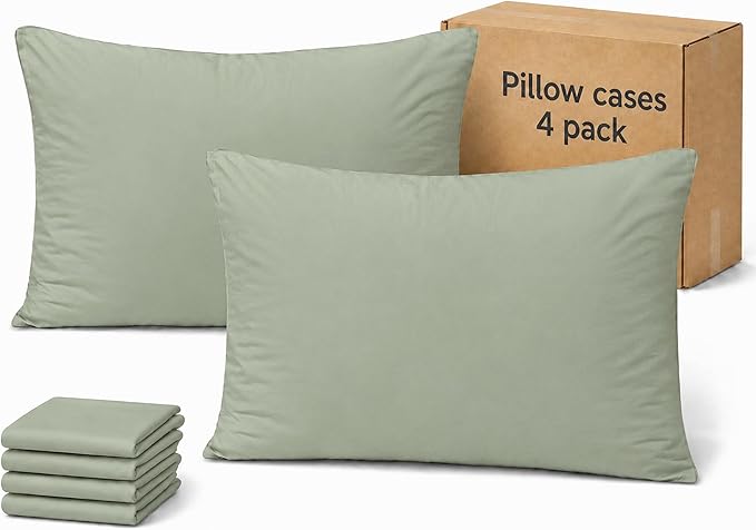 ZPECC Pillow Cases Queen Size Set of 4, 20x30 Envelope Closure Pillowcases, Soft Plain Brushed Microfiber Covers Hypoallergenic Breathable, Sage Green