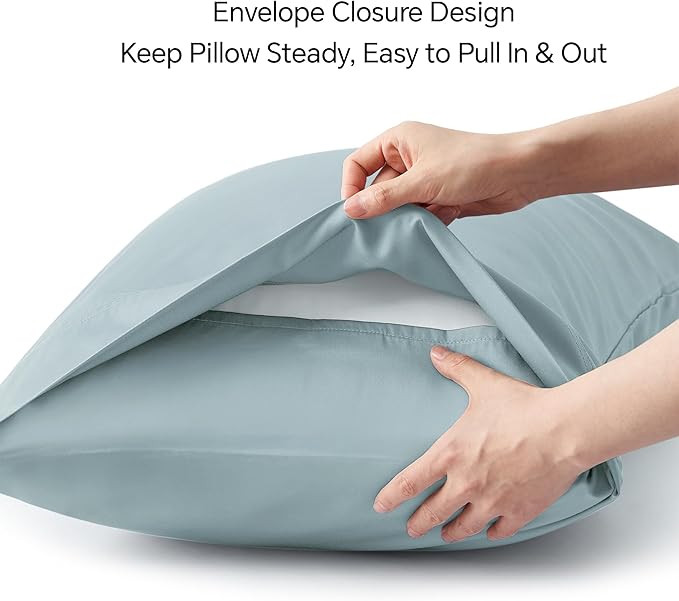 BEDELITE Pillow Cases Standard Size Set of 2, Rayon Derived from Bamboo, Cooling Pillow Cases for Hot Sleepers & Night Sweats, Breathable and Silky Soft Envelope Pillowcases(Haze Blue, 20"x26")