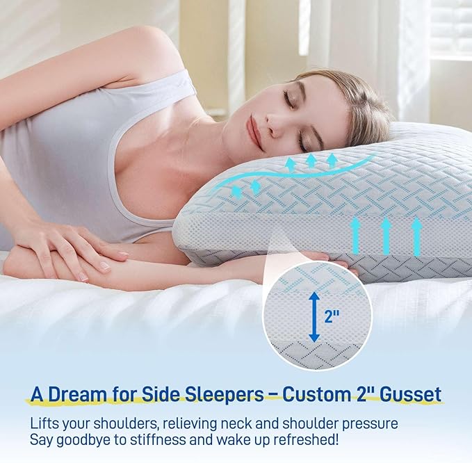 Alkyonos Shredded Memory Foam Cooling Soft Pillows Queen Size Set of 2, Adjustable Hypoallergenic Hotel Quality Pillow for Back, Side and Stomach Sleeper, Bamboo Viscose Cover, Oeko-TEX Certified