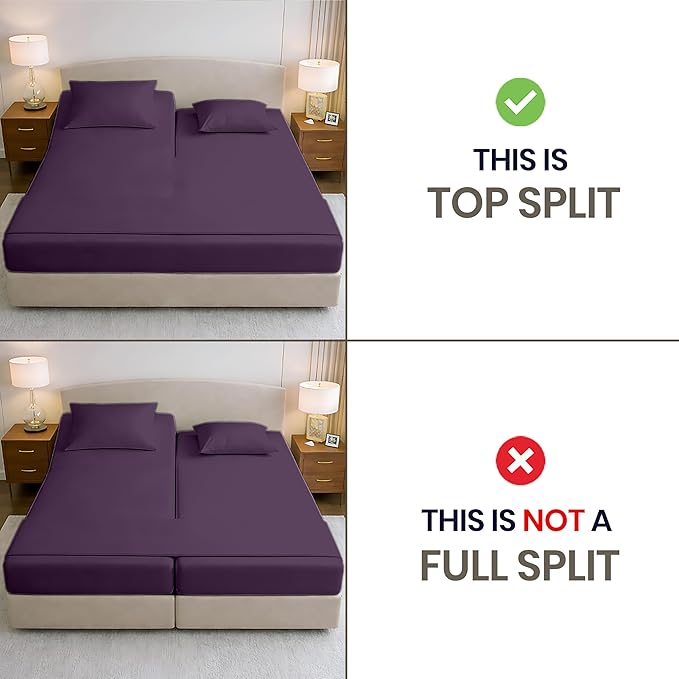 SGI bedding 32" Cal King Split Top Flex Head Sheet 100% Egyptian Cotton Sheet Set 1000 Thread Count Flex Top Sheet for Adjustable Bed 4Pc Sheet Set 15" Deep Pocket for Sleep Number Bed - Plum