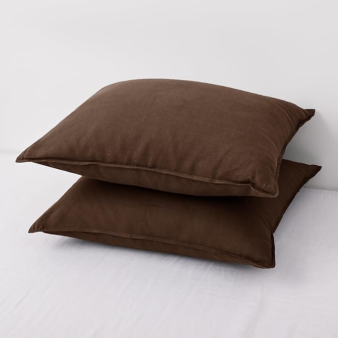 CHUFFED 100% French Linen Pillow Cases Standrad Size Set of 2, Stone Washed Flax Pillow Shams with Zipper Closure - Breathable & Cooling for Hot Sleepers,20x26 Inches,Cocoa