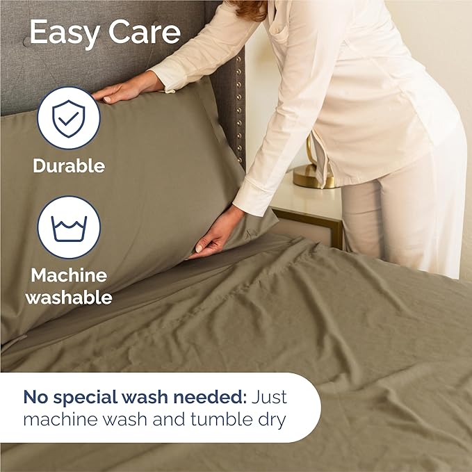 Cal King 6 Piece Sheet Set - Comfy, Breathable & Cooling - Hotel Luxury Bedding for Women, Men, Kids, Teens & Children - 1 Flat & 1 Fitted Sheet & 4 Pillowcases w/ Deep Pockets - Wrinkle Free - Khaki