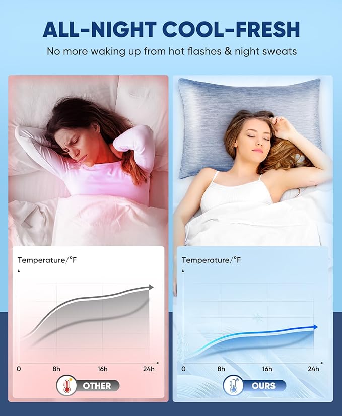 LUXEAR 2 Pack Cooling Pillow Cases Queen Size, Arc-Chill Q-Max > 0.5 for Hot Sleepers, Hair & Skin Friendly, Double-Sided, Machine Washable, Hidden Zipper, Gift for Women Men, 20x30, Blue