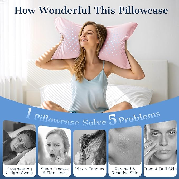 Cooling Pillow Cases 2 Pack King Size Cooling Pillowcases for Hot Sleeper Q-Max>0.5, Hydrates Skin & Hair, Reduces Wrinkles & Frizz, Soft Smooth Silky Pillowcases Envelope Set of 2, Pink